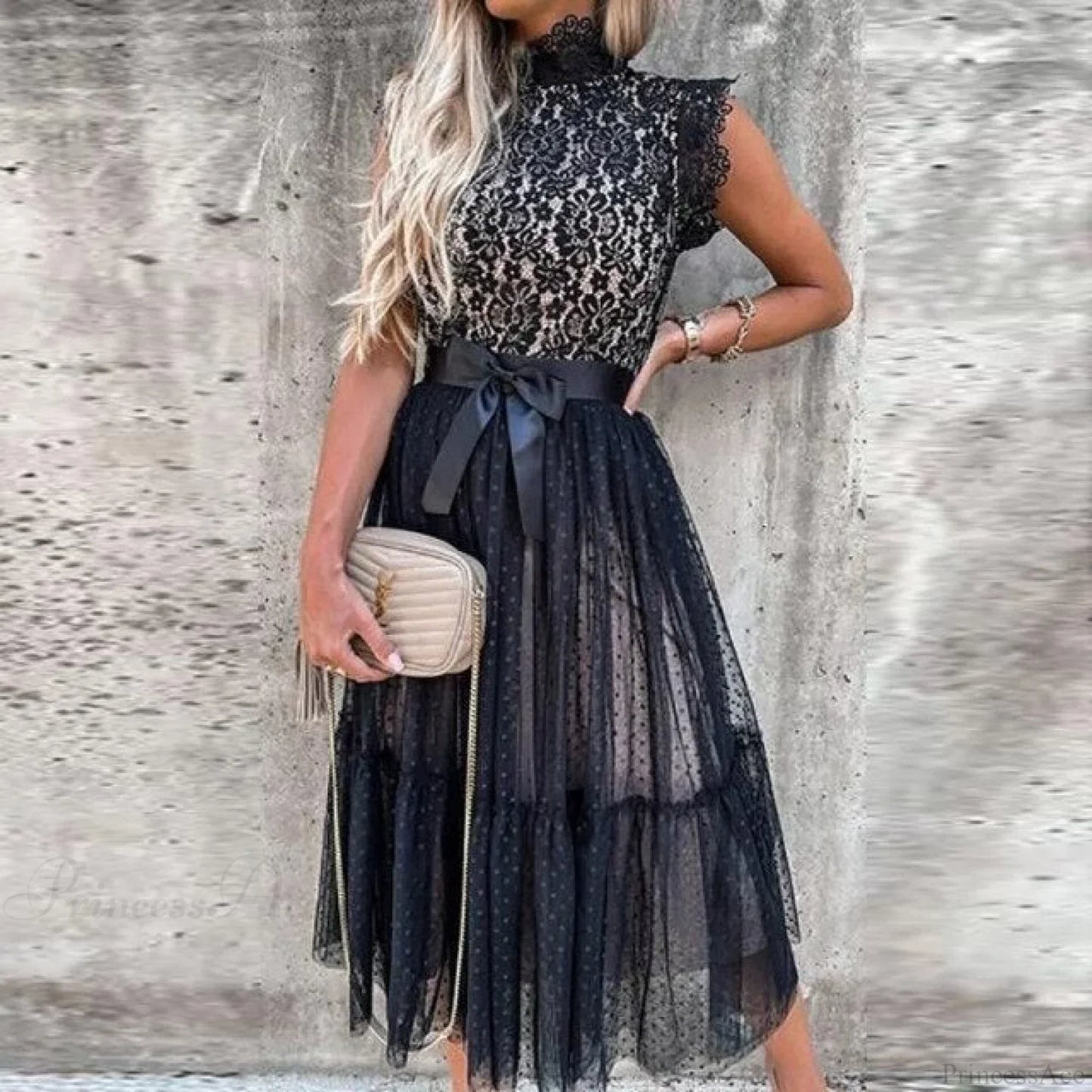 Elegant Crochet Lace Patchwork Flower Dress