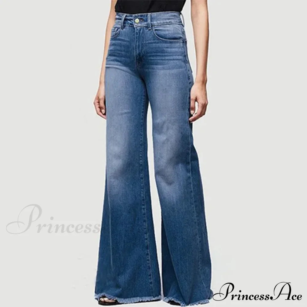 Flare Women High Waist Slim Vintage Fashion Streetwear Stretch Casual Full Length Loose Wide Leg Jean