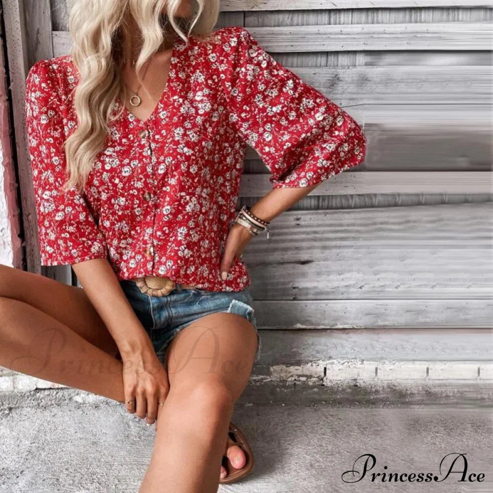 Flowered Loose Blouse