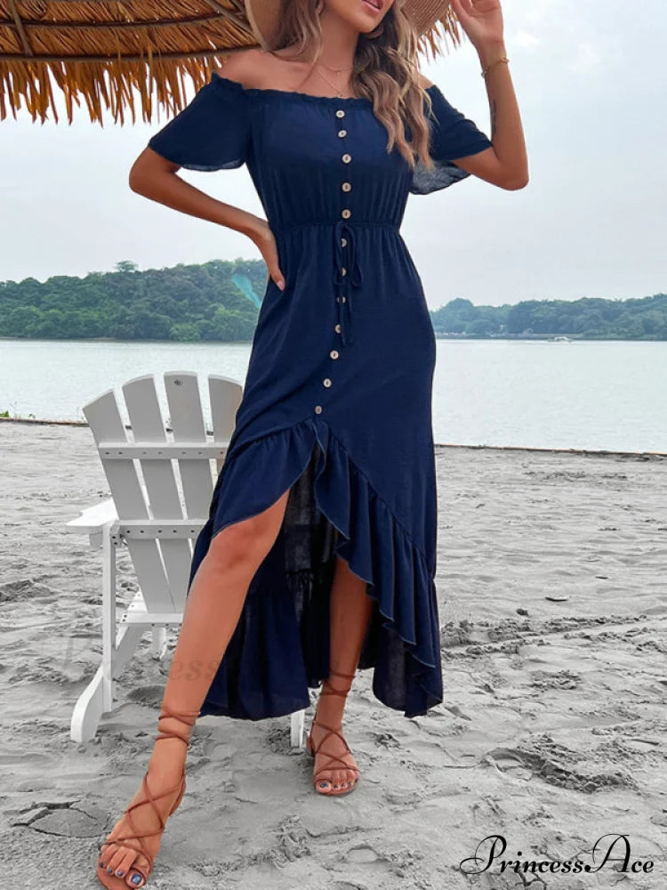 for Gown Shoulder One Ruffle Blue Irregular Women