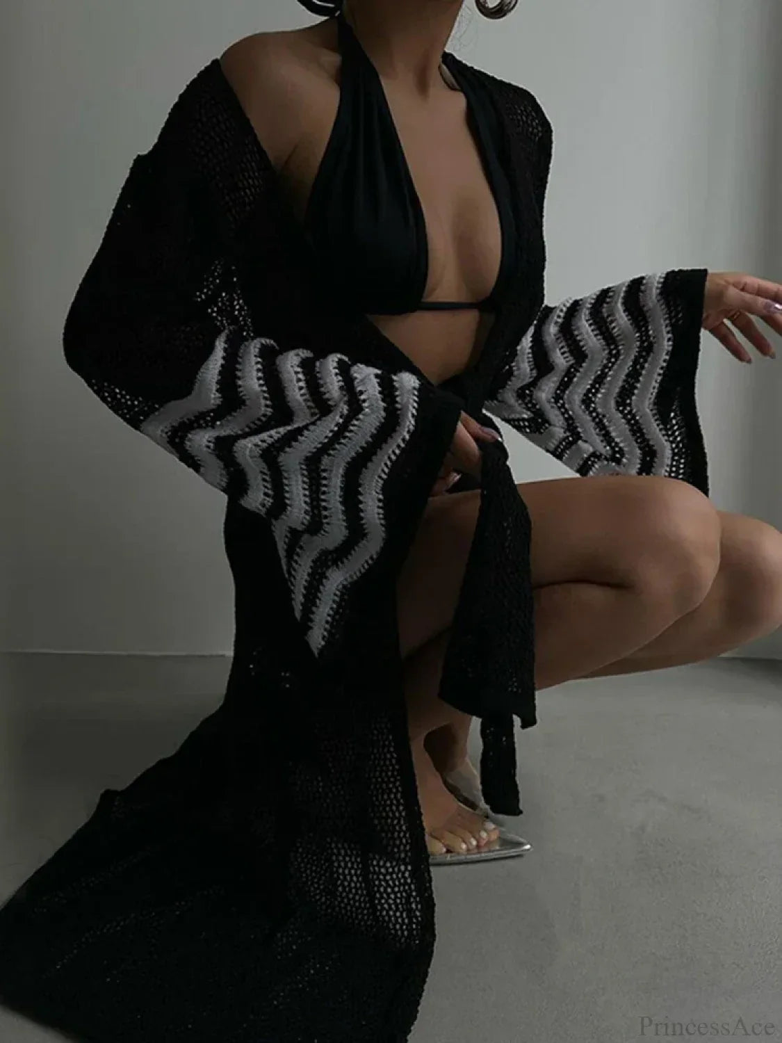 Knitted Lace Up Beach Cover Up
