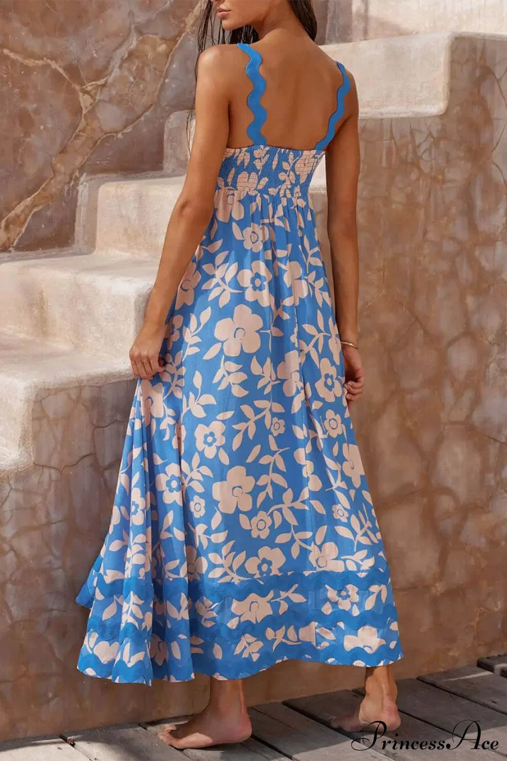 Printed Square Neck Charming Strap Maxi Dress