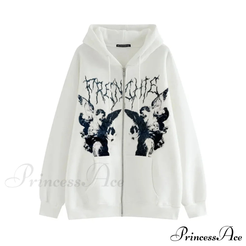 Vintage Printed Zip Up Hoodie