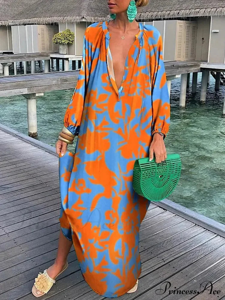 Boho Print Long Sleeve Maxi Dress