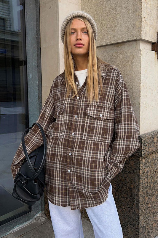 Plaid Striped Mid-Length Blouse