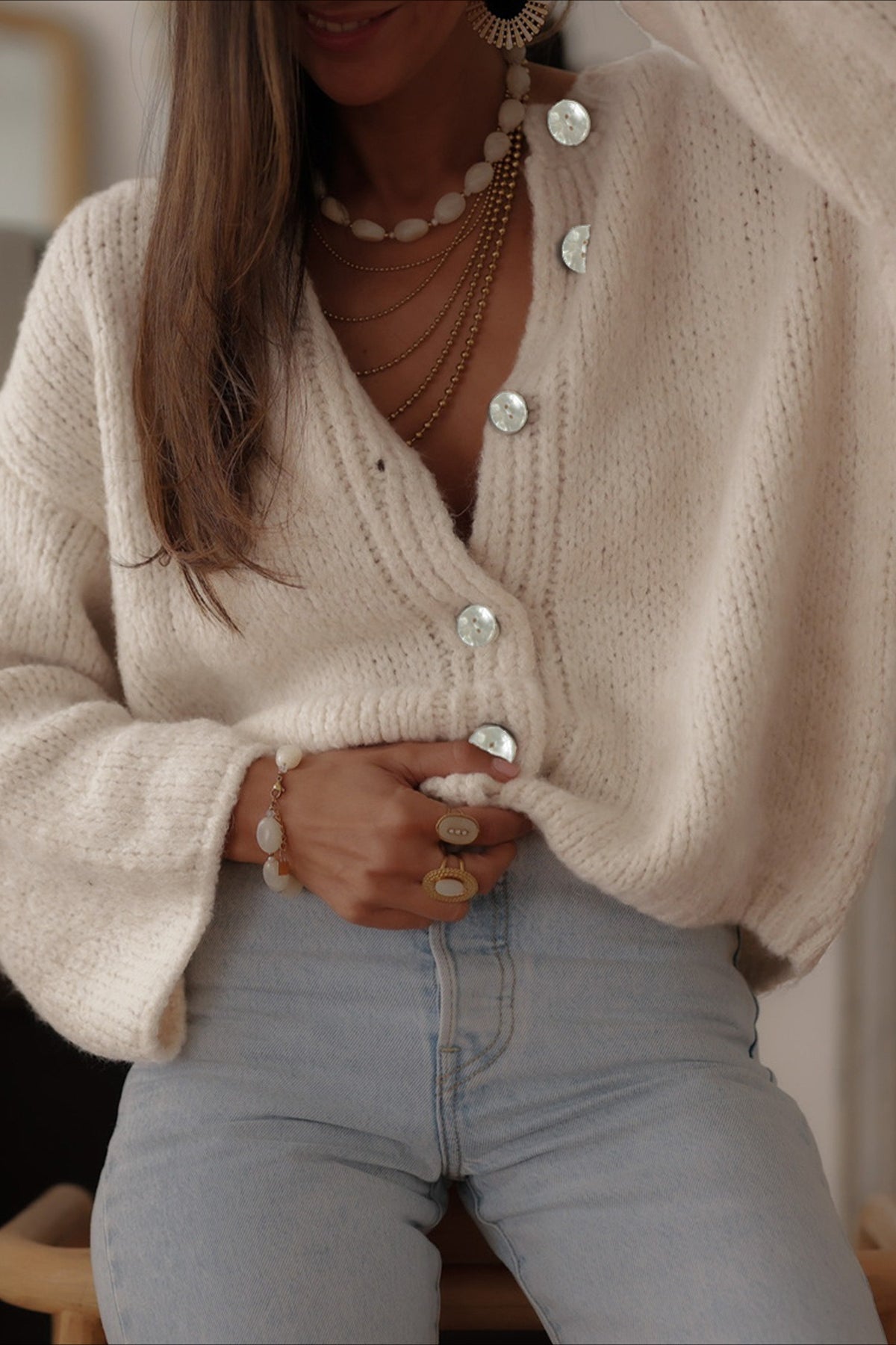 Elegant Solid Single Breasted Knit Cardigan