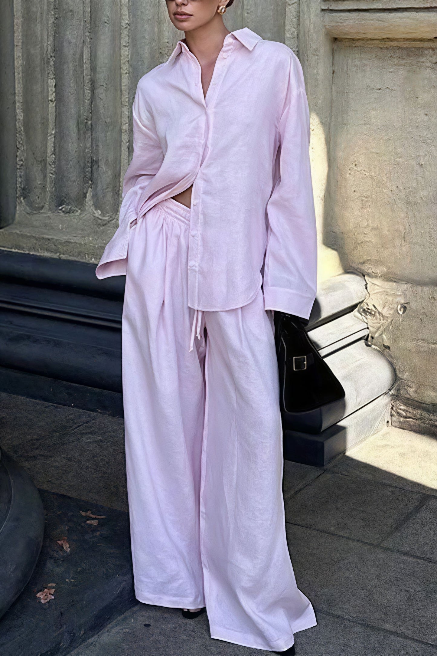 Cotton Loose Long Sleeve Shirt Pants Two Piece Set