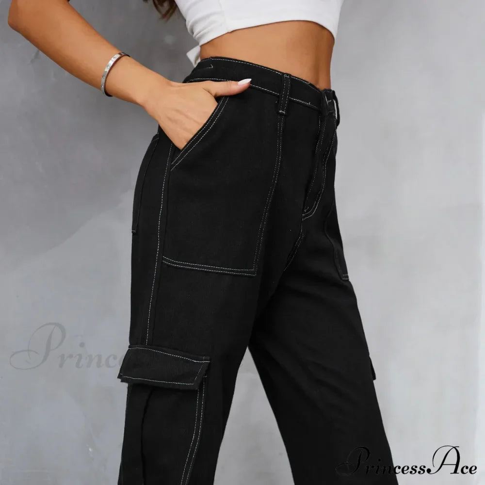 Vintage Baggy Wide Leg Streetwear Straight Denim Pockets Cargo Jean
