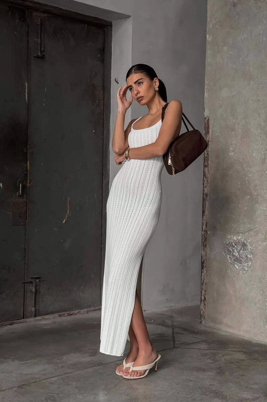 Ribbed Knit U Neck Maxi Dress