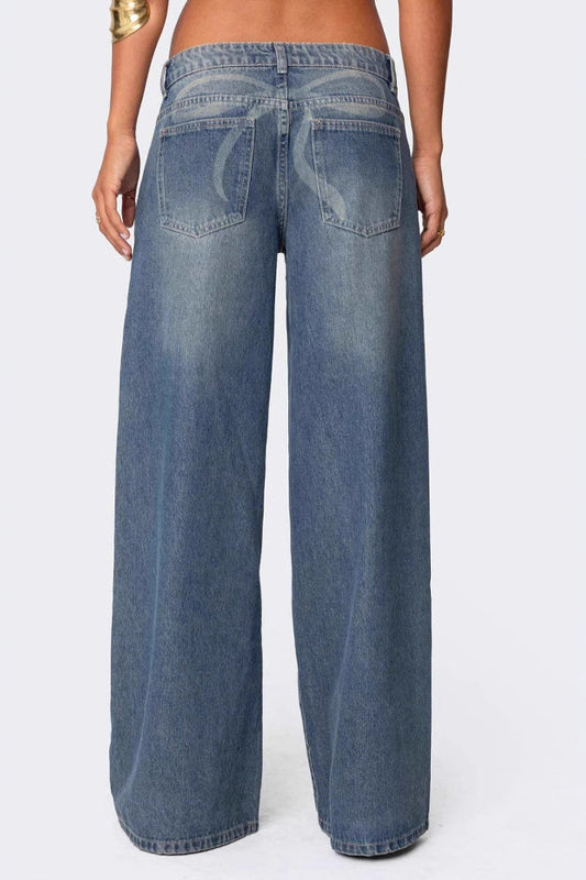 Low Waist Printed Wide Leg Jeans