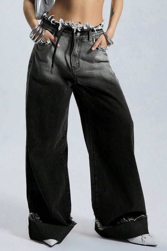 Ombre Low Rise Straight Leg Jeans