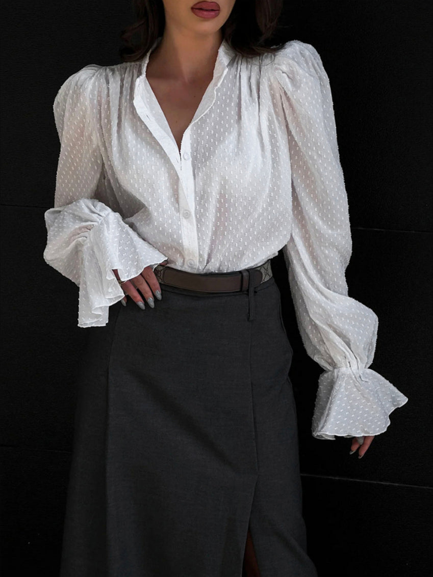 Jacquard Puff Sleeve Blouse