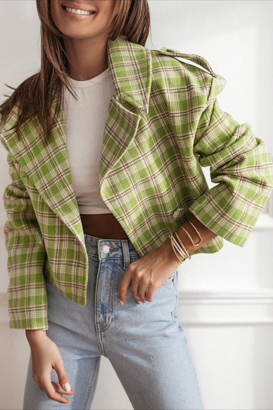 Plaid Wool Blend Blazer Coat