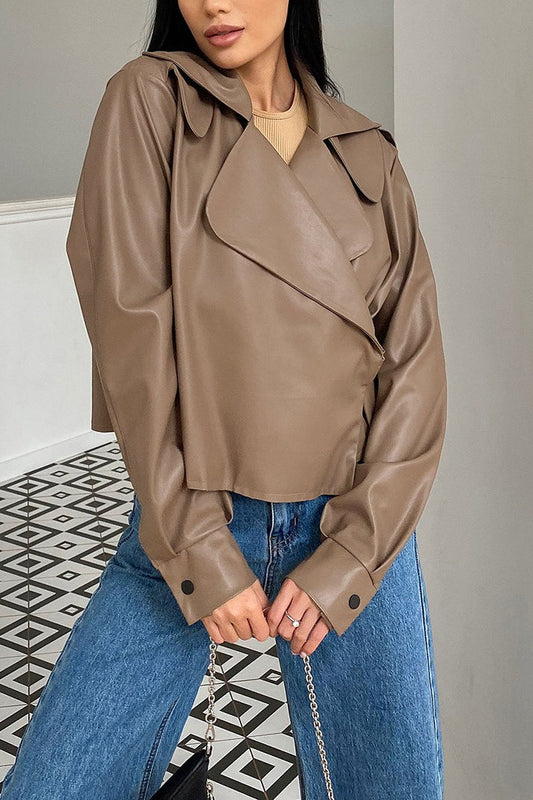 Oversized Collar Leather Biker Jacket