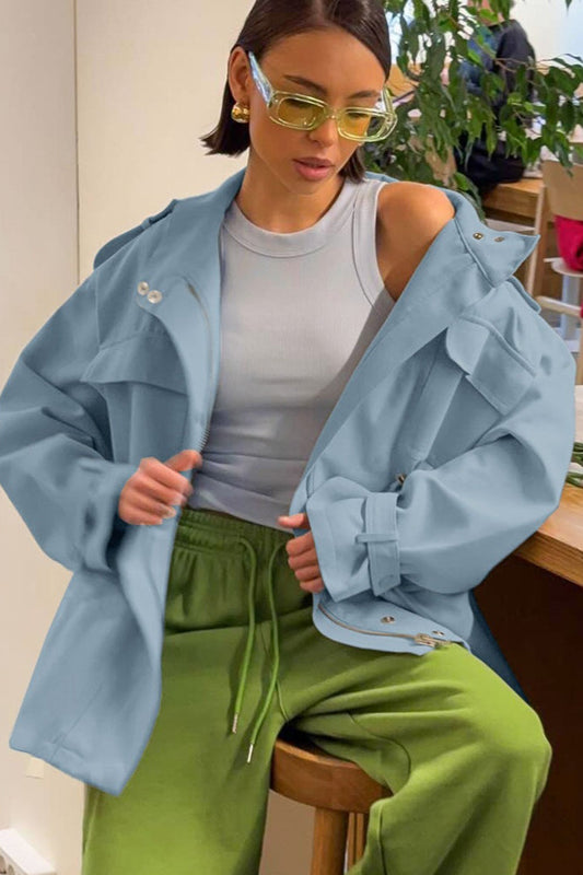 High Neck Cinched Waist Cotton Jacket