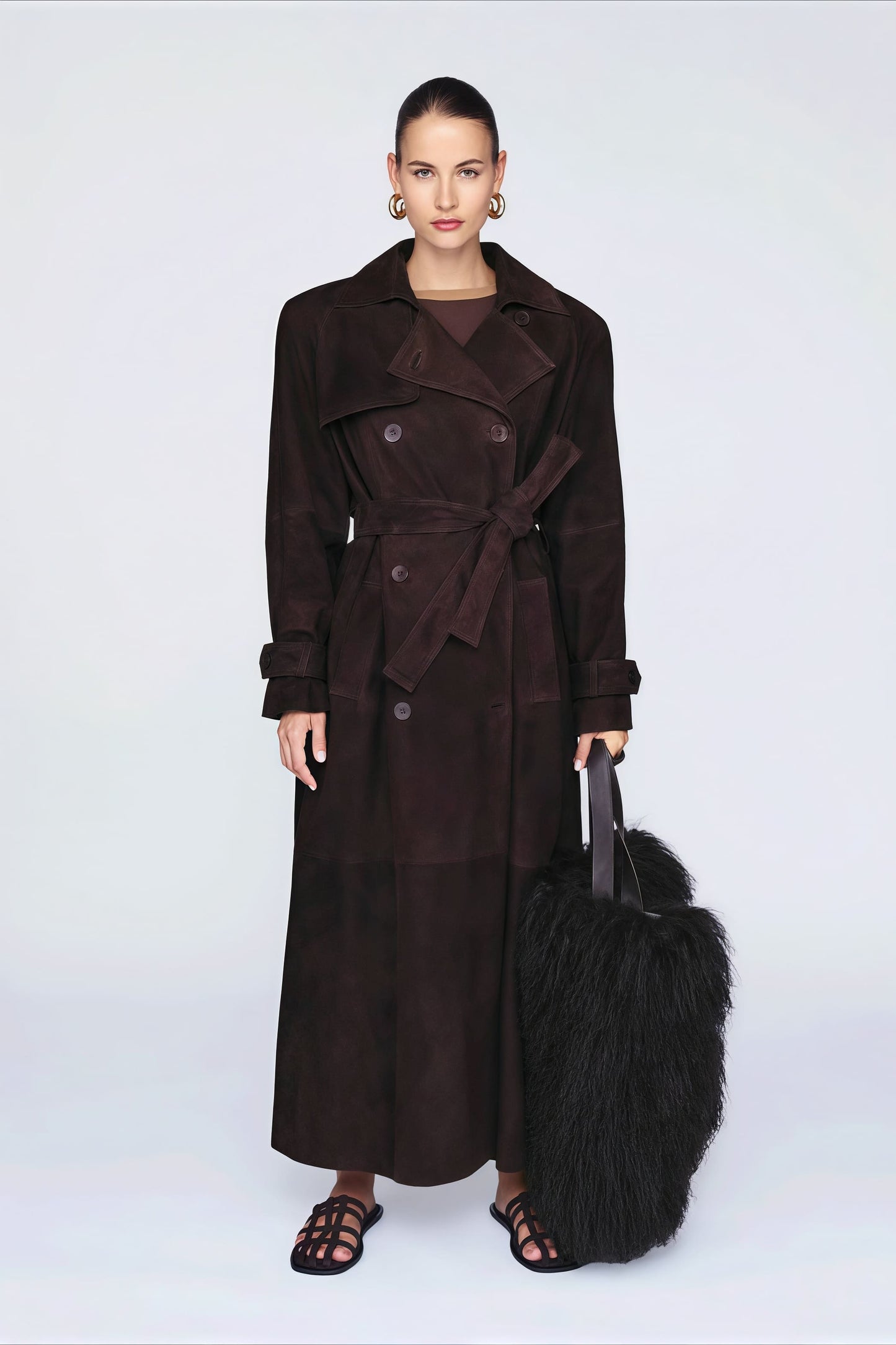 Double Breasted Tie Waist Long Elegant  Overcoat