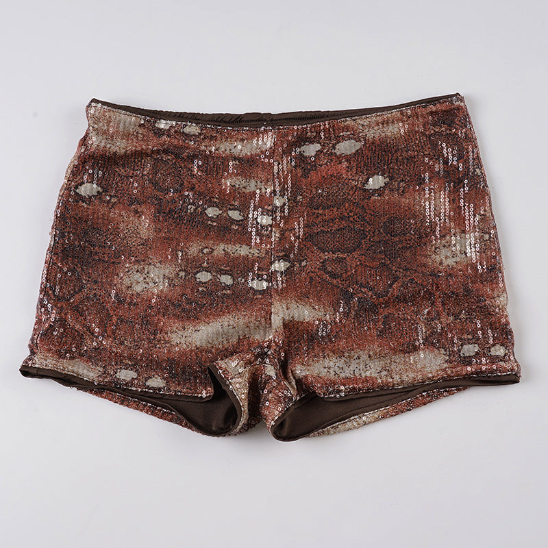 Vintage Snakeskin Sequin Low Waist Shorts