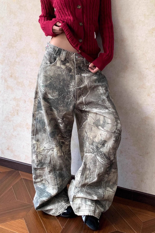 Loose Hip Hop Washed Tree Camo Jeans