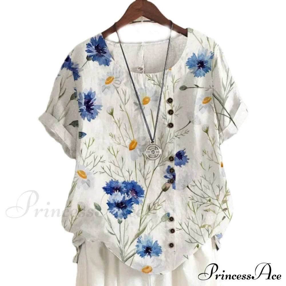 Blouse Casual for Fashion Loose Patterned Short-sleeved Retro Blouse Summer