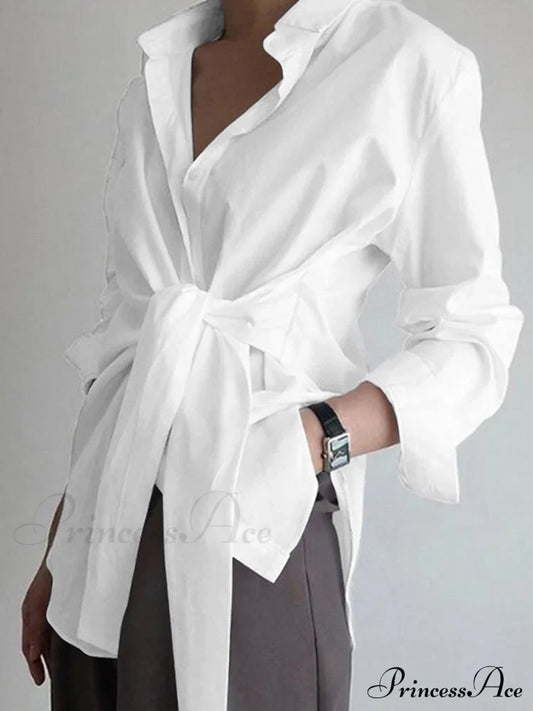Button Down Graceful Tied Long Shirt