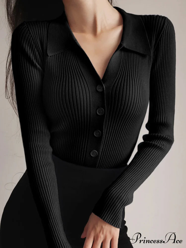 Button Up Graceful Collared Cardigan