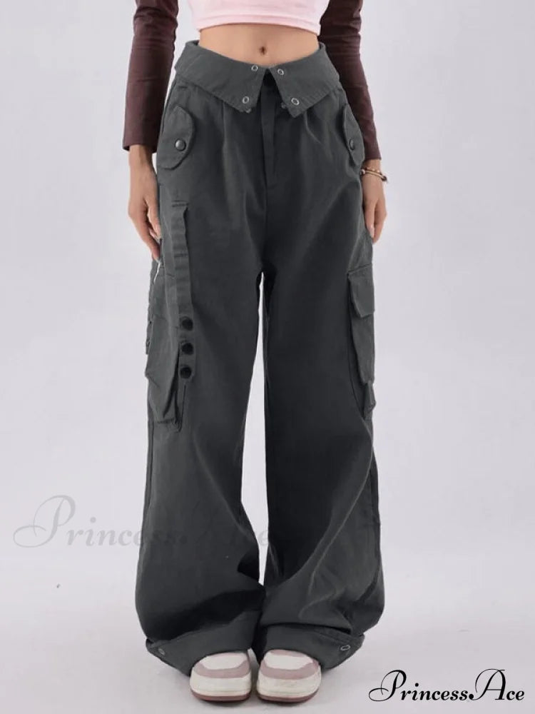 Buttoned Green Graceful Baggy Boyfriend Jeans