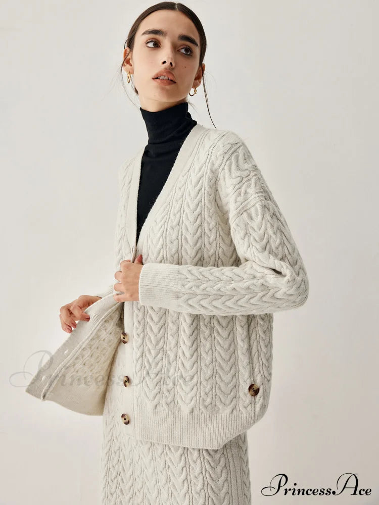Cable Knit Cardigan Trendy With Matching Midi Skirt