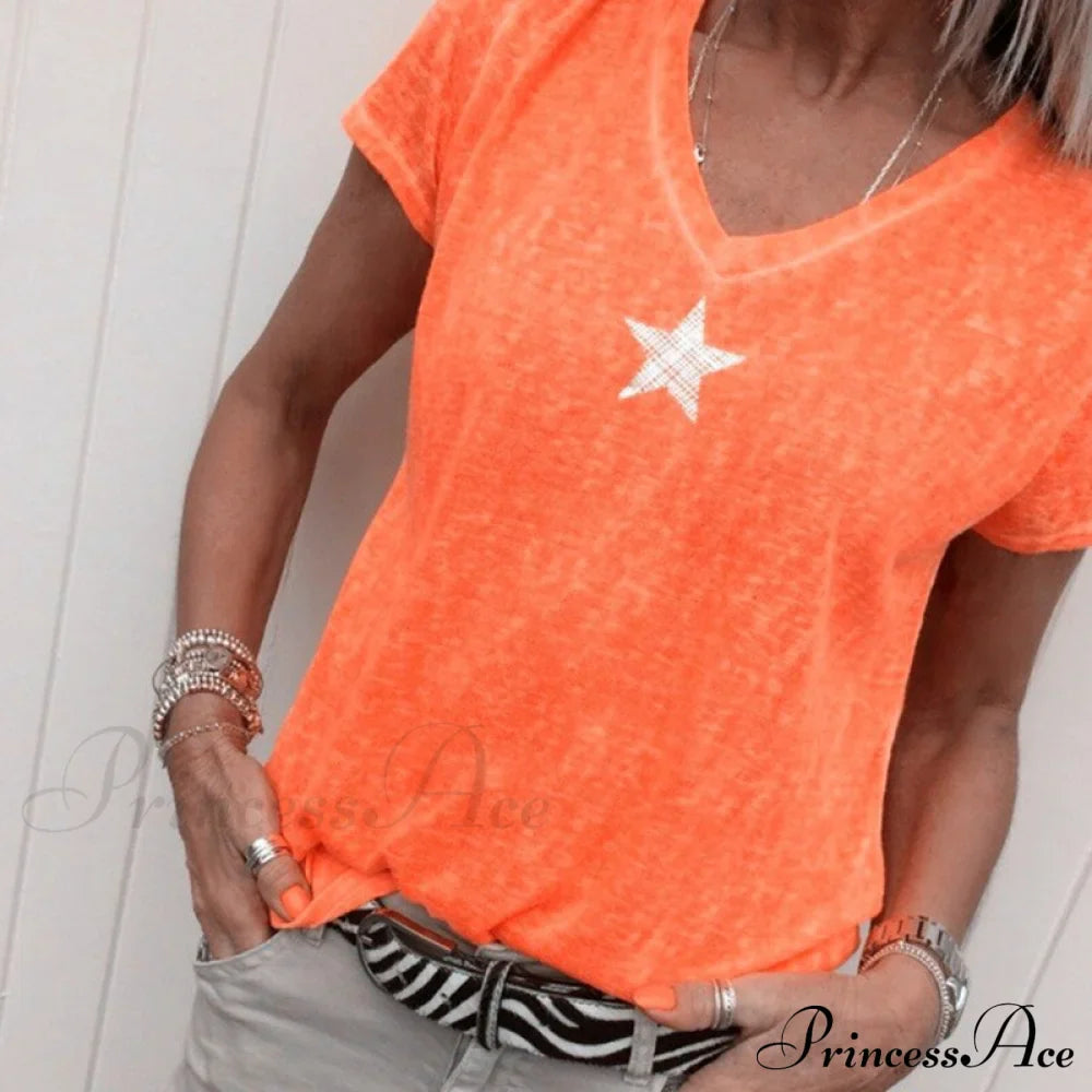 Casual Solid Color Short Sleeve V Neck T-shirt
