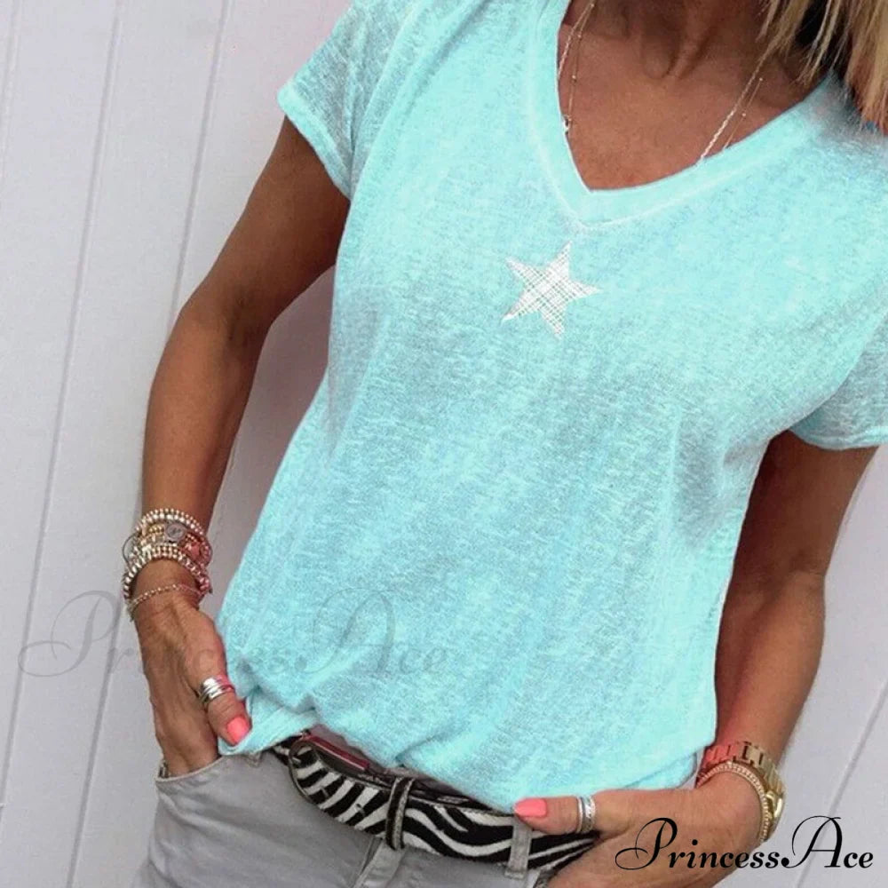 Casual Solid Color Short Sleeve V Neck T-shirt