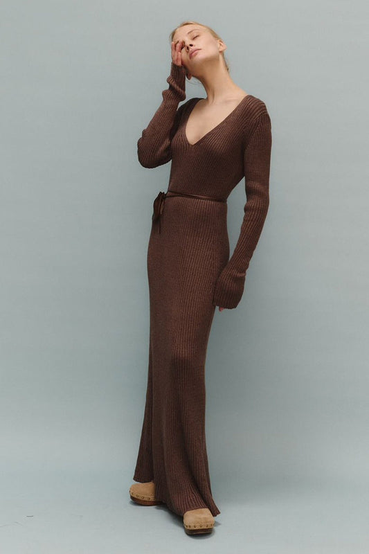 Knit Bodycon V Neck Maxi Dress