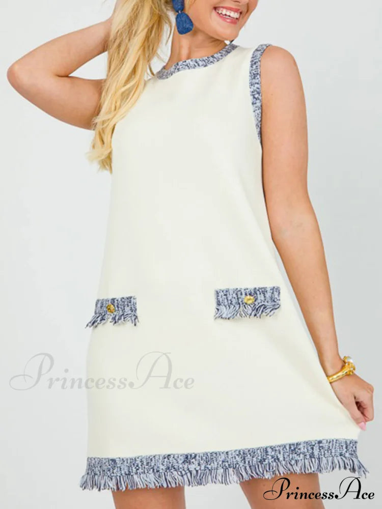 Chic Contrast Stitching Charming Fringe Mini Dress
