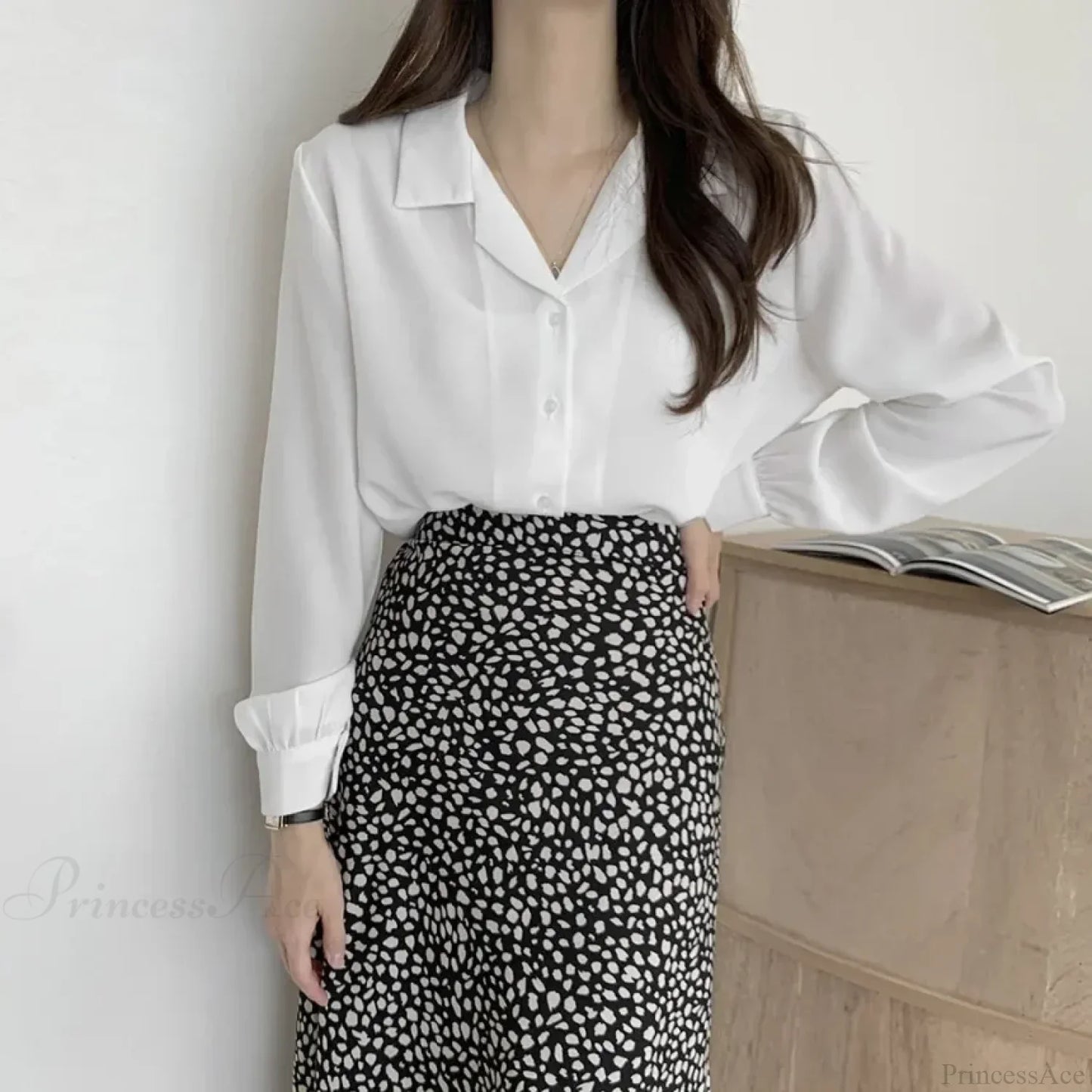 Chic Lantern Sleeve Suit Collar Loose Office Shirt