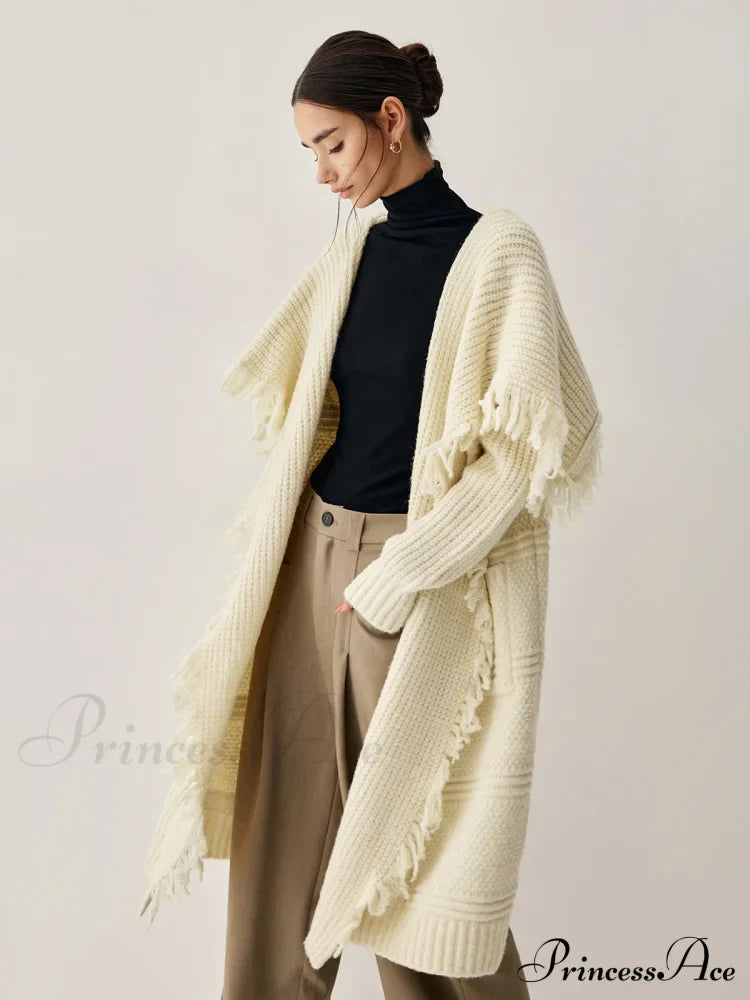 Chunky Knit Tassel Trendy Hem Poncho Cardigan