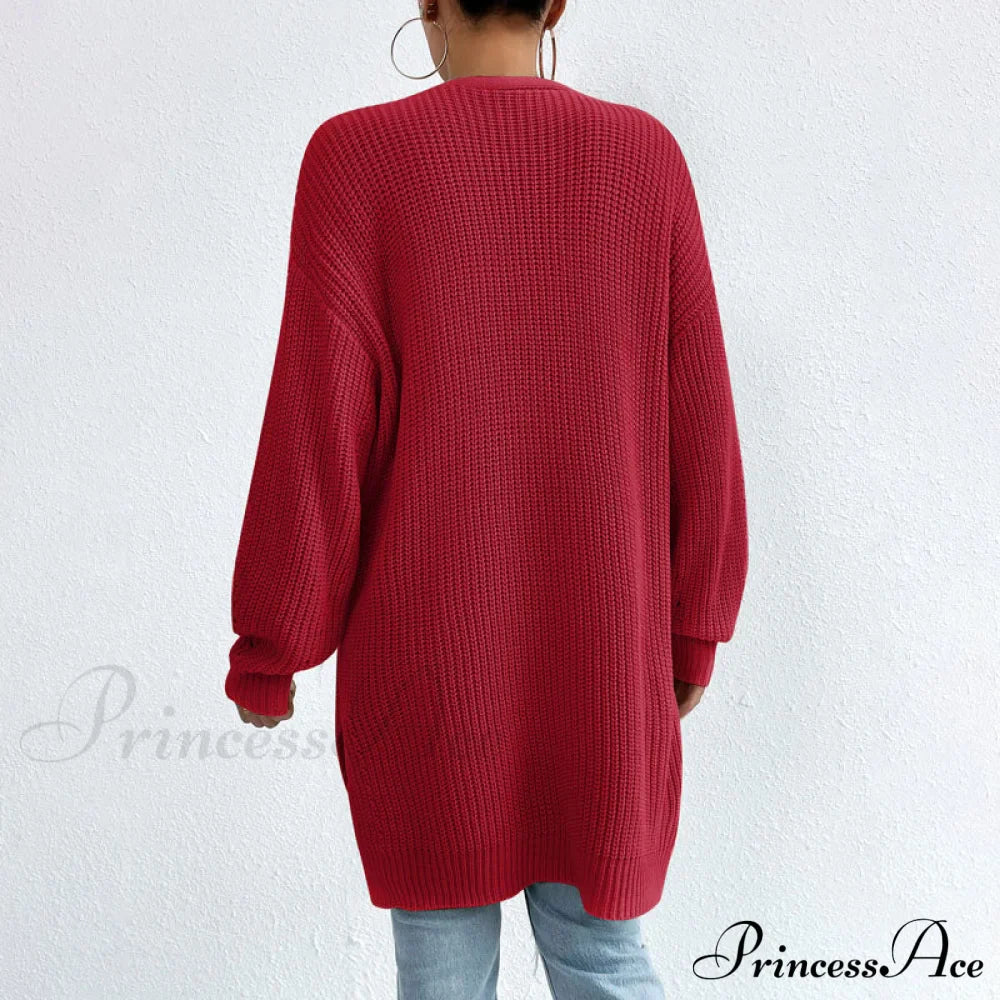 Colour Knitted Solid Cardigan