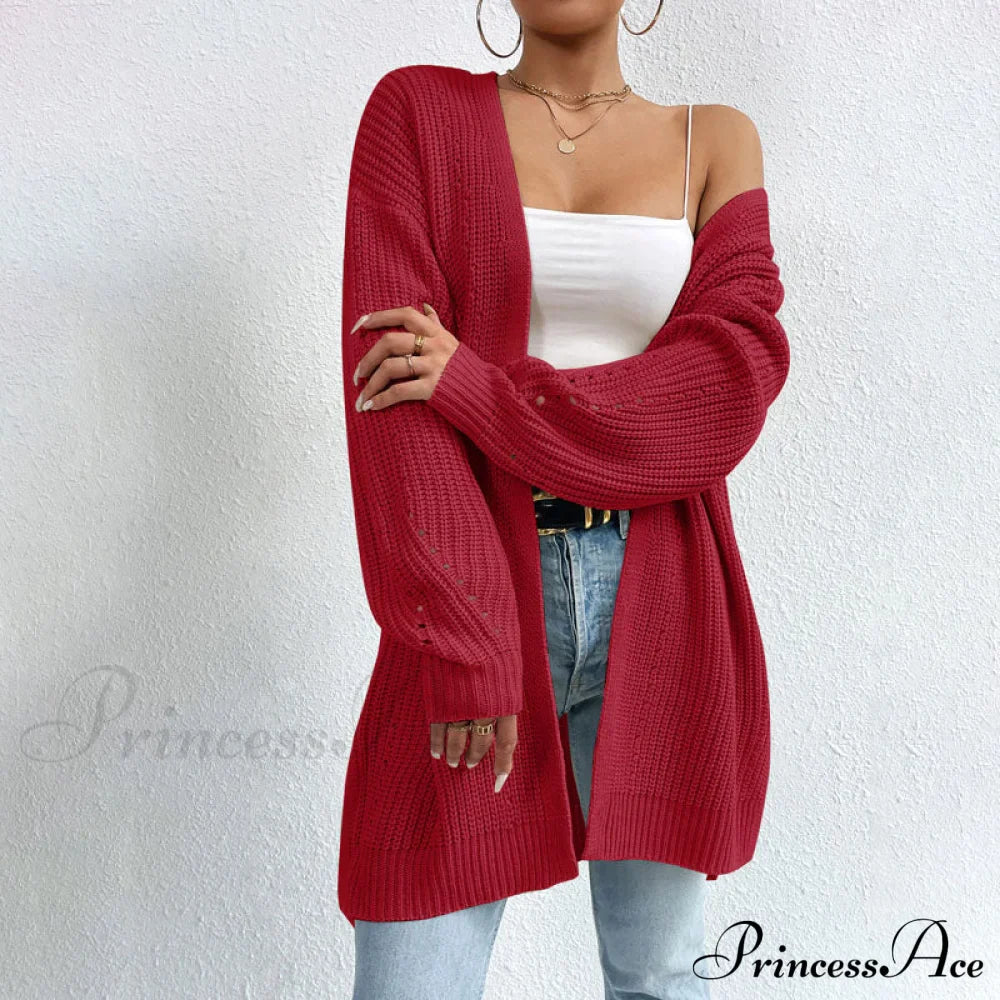 Colour Knitted Solid Cardigan