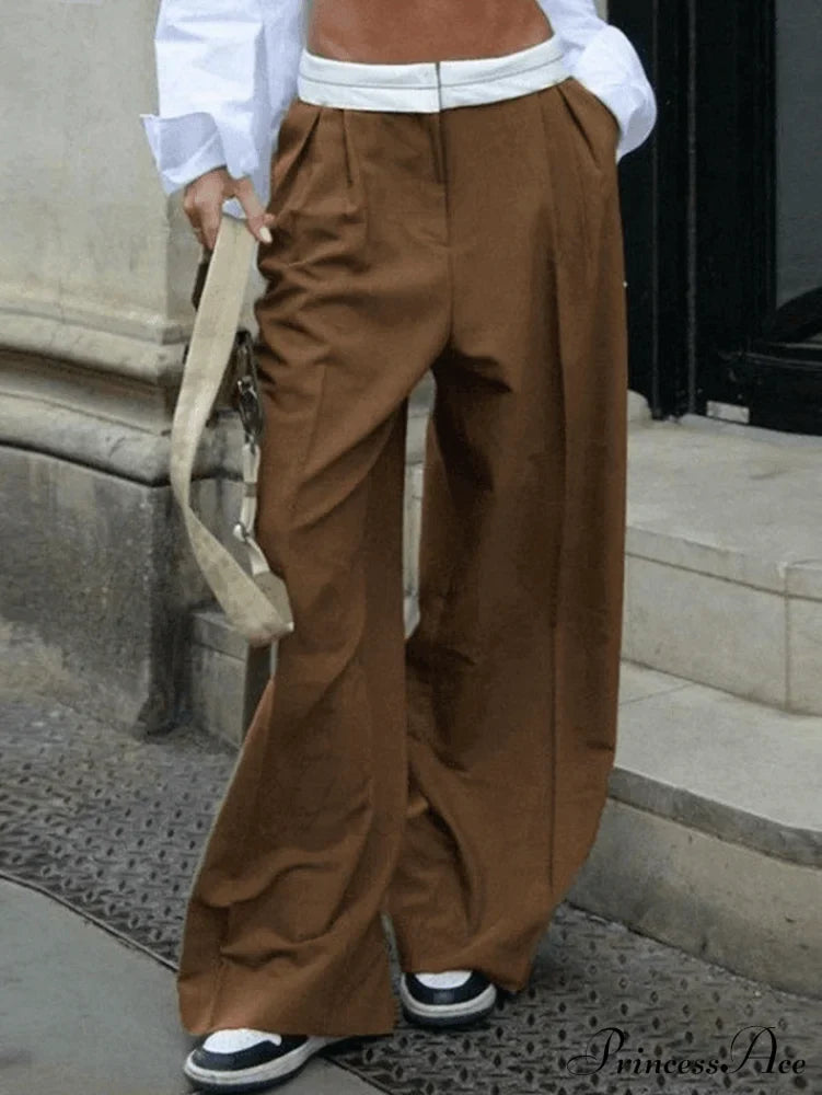 Contrast Waist Graceful Pleated Tailored Pants