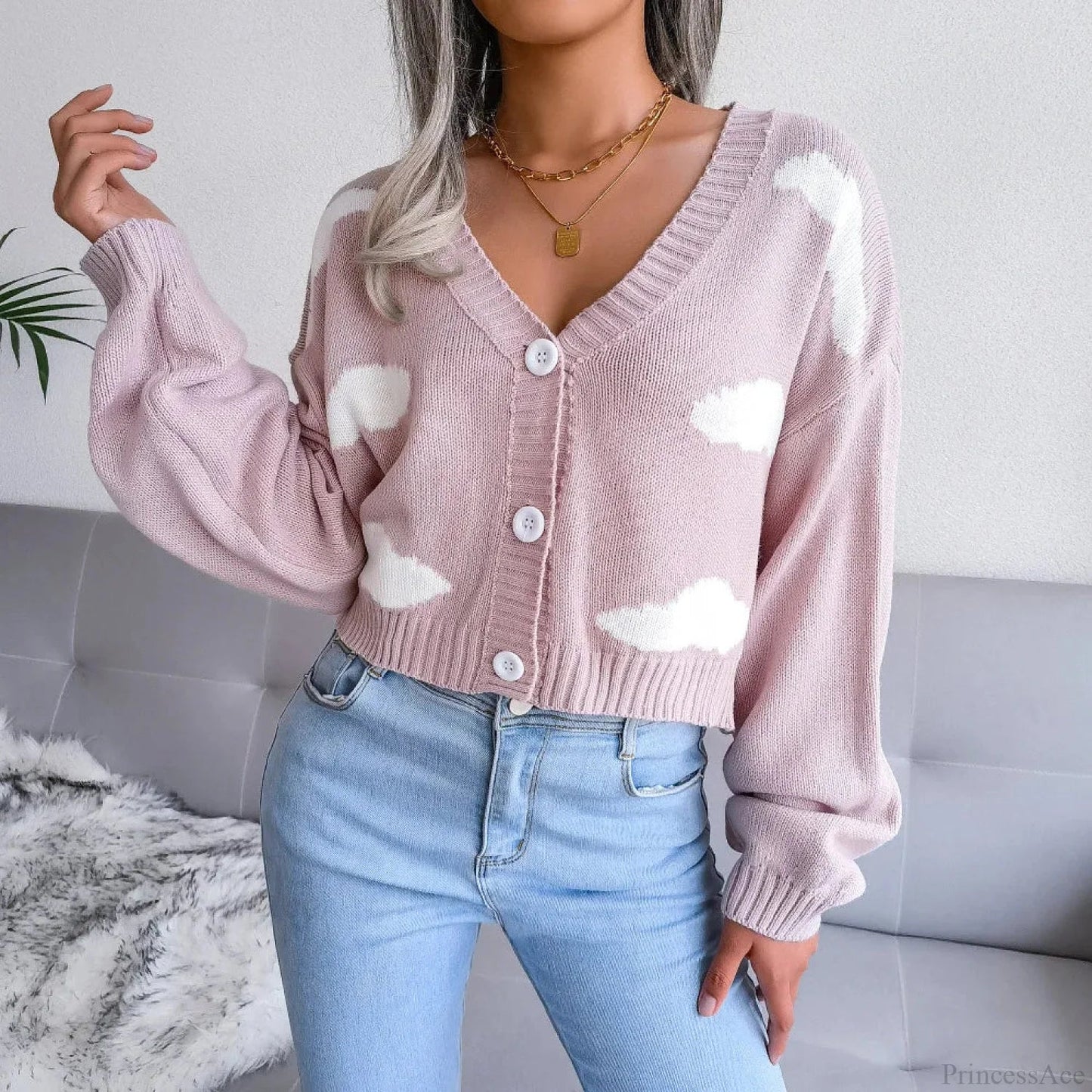 Contrasting Colors V-Neck Knitted Knit Cardigan