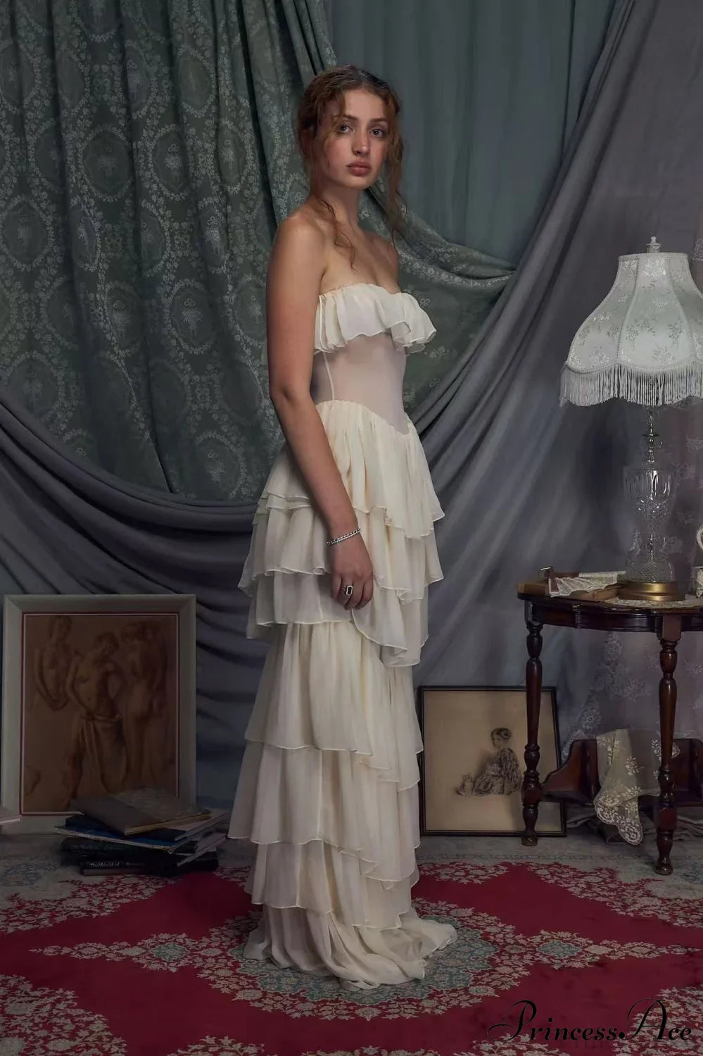 Corset Chiffon Frill Tiered Maxi Dress