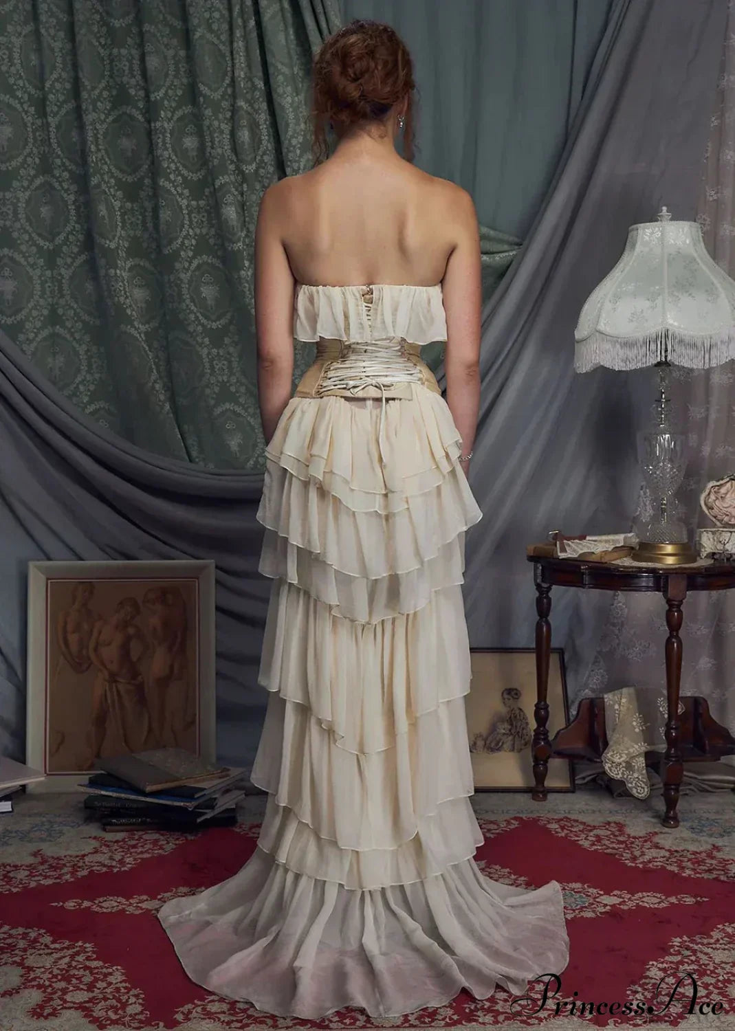 Corset Chiffon Frill Tiered Maxi Dress