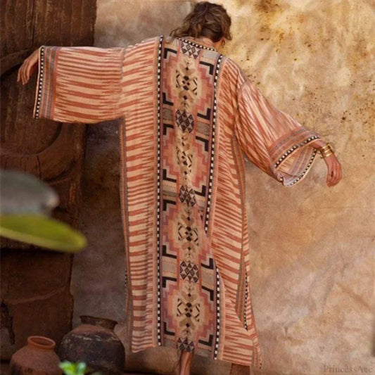 Cotton Ethnic Print Kimono Cardigan Boho Beach Cover up