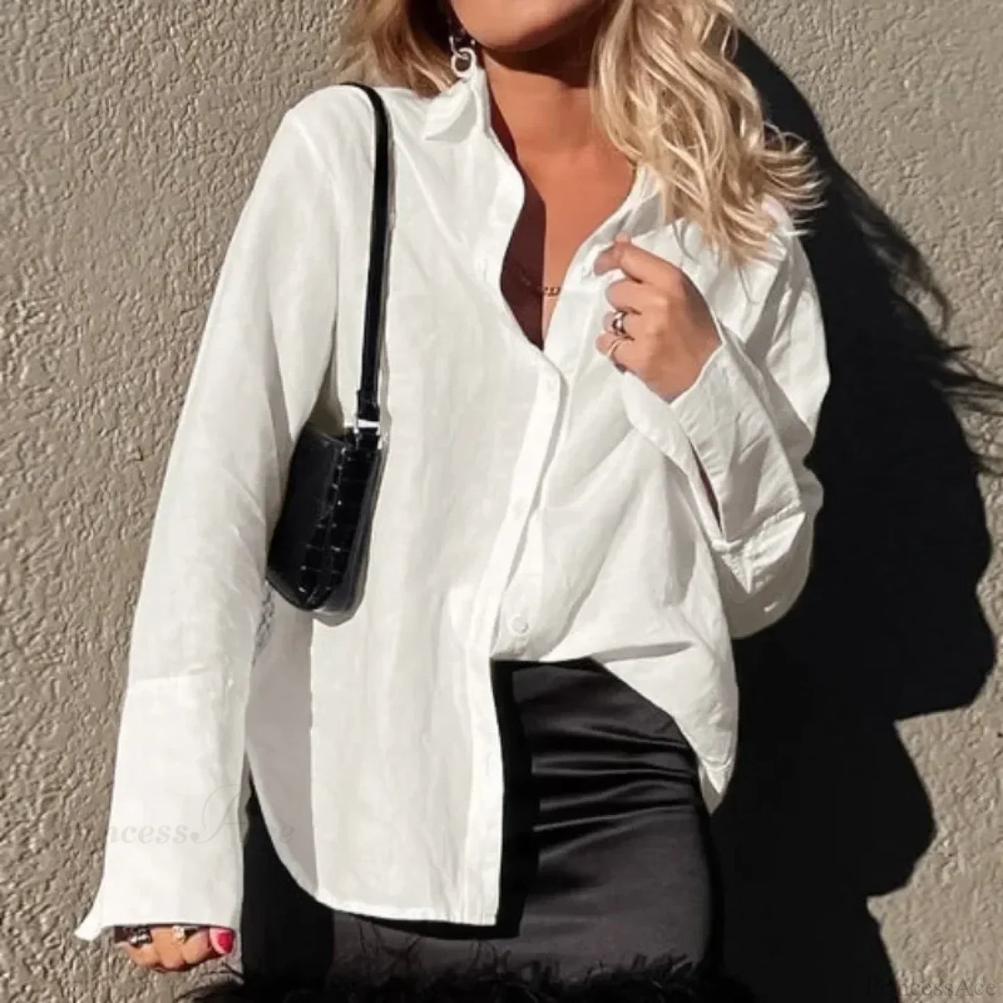 Cotton Solid Loose Casual Office Blouse