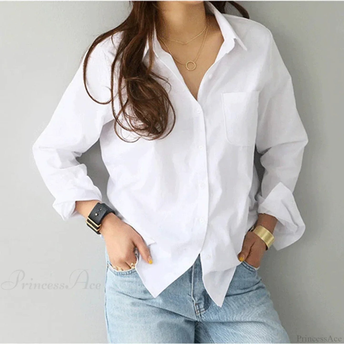 Cotton White Long Sleeve Casual Ladies Blouse
