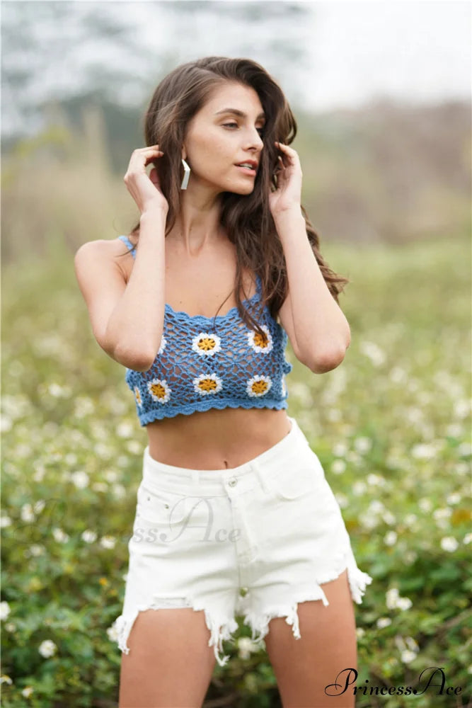Crochet Cami Cropped Flowered Top
