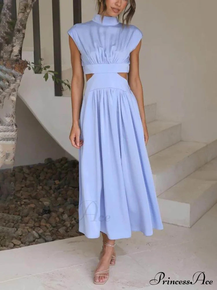 Cutout Waist Pocketed Charming Vacation Midi Dress