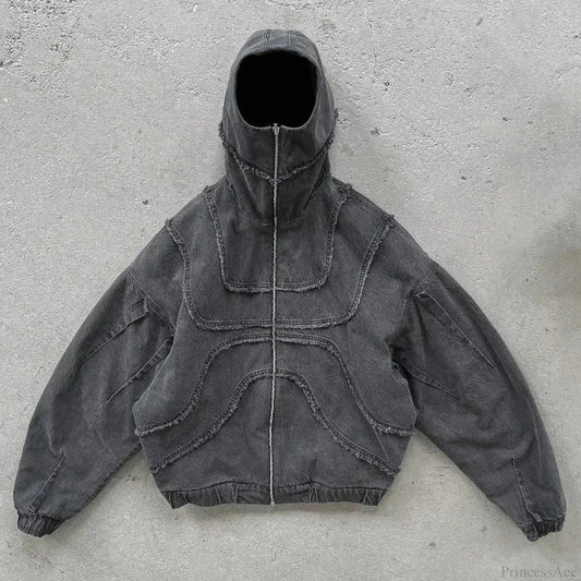 Dark Denim Patchwork Pullover Hoodie