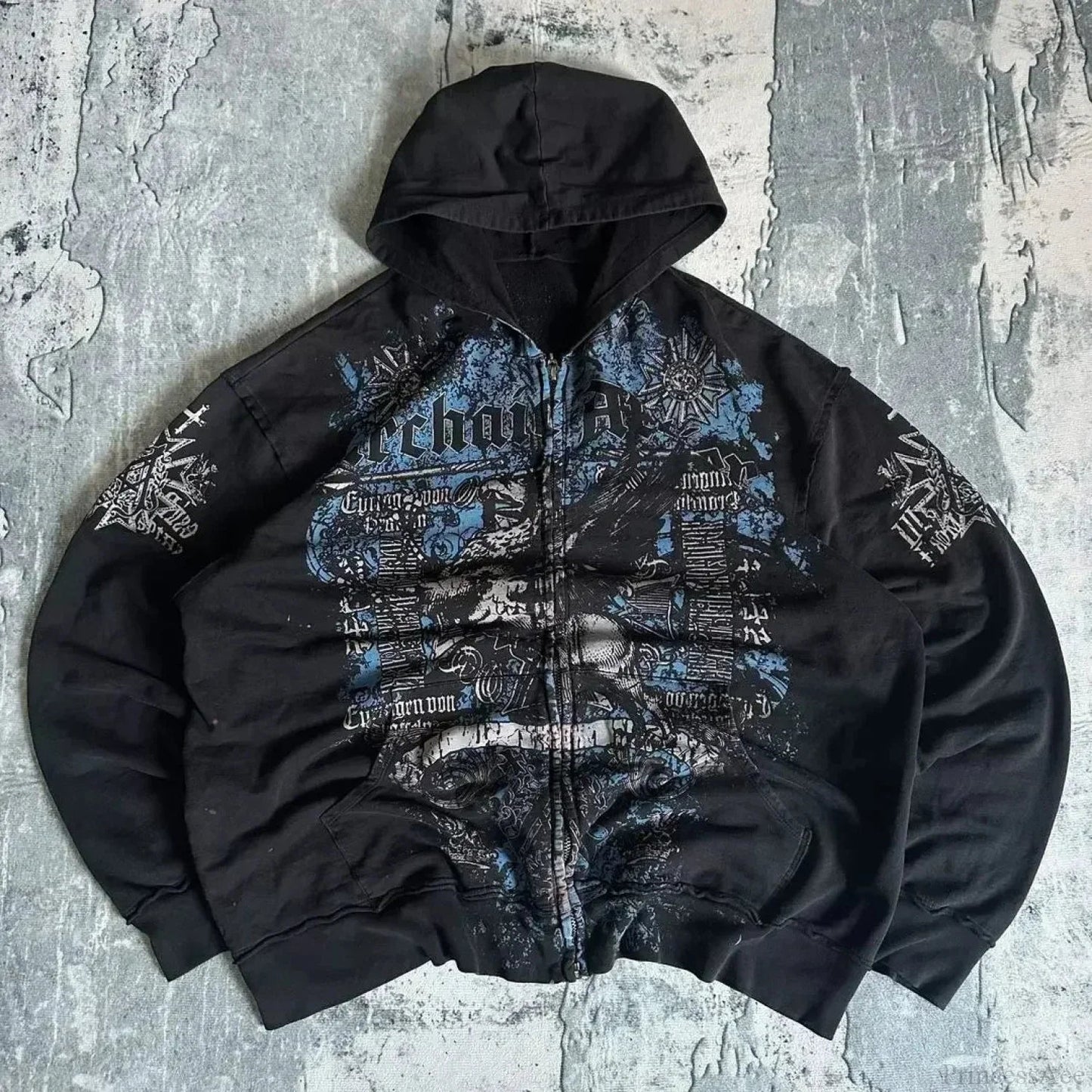 Dark Skull Print Oversized Hoodie