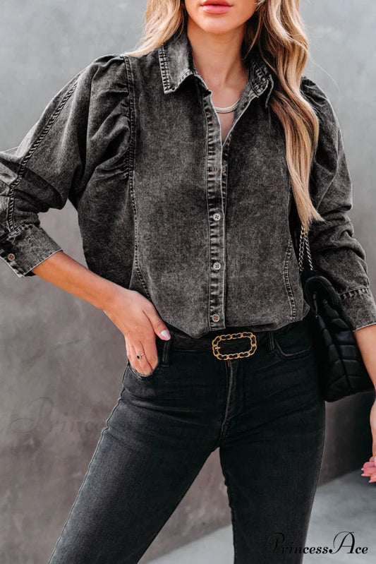 Denim - Jacket Puff Button-Up Arm Black