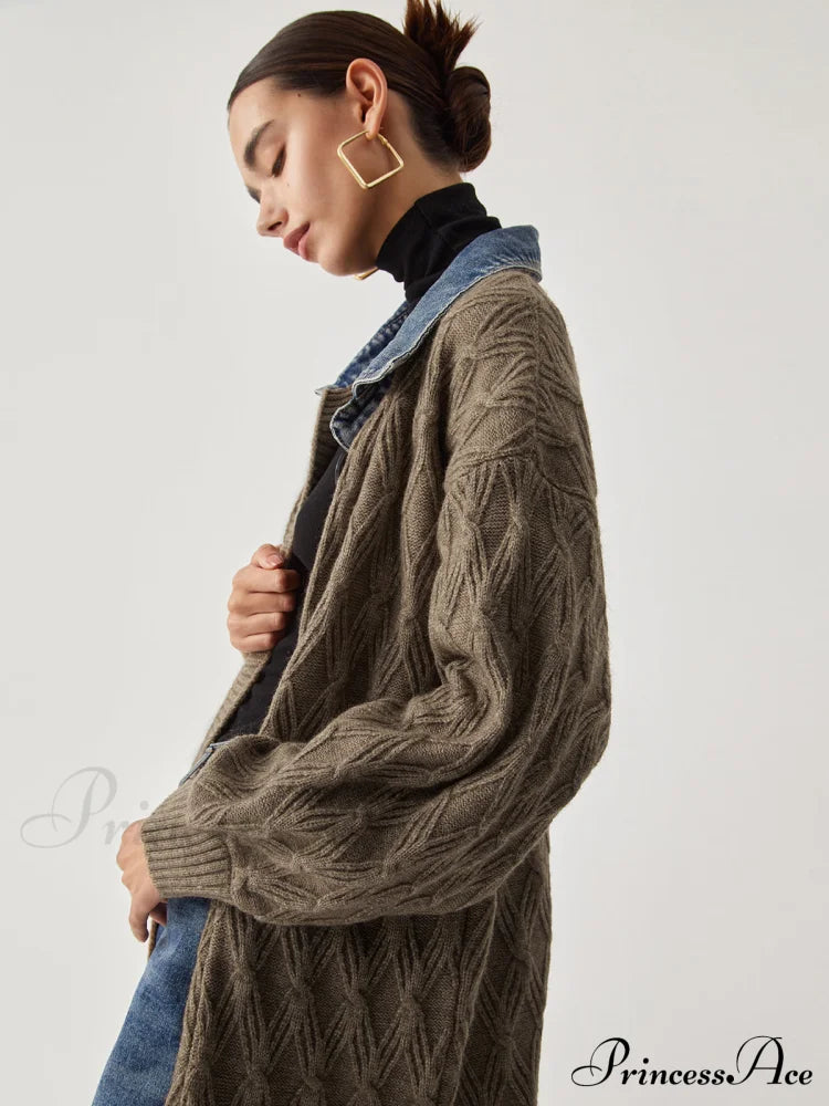 Diamond Stitch Graceful Knitting Longline Cardigan