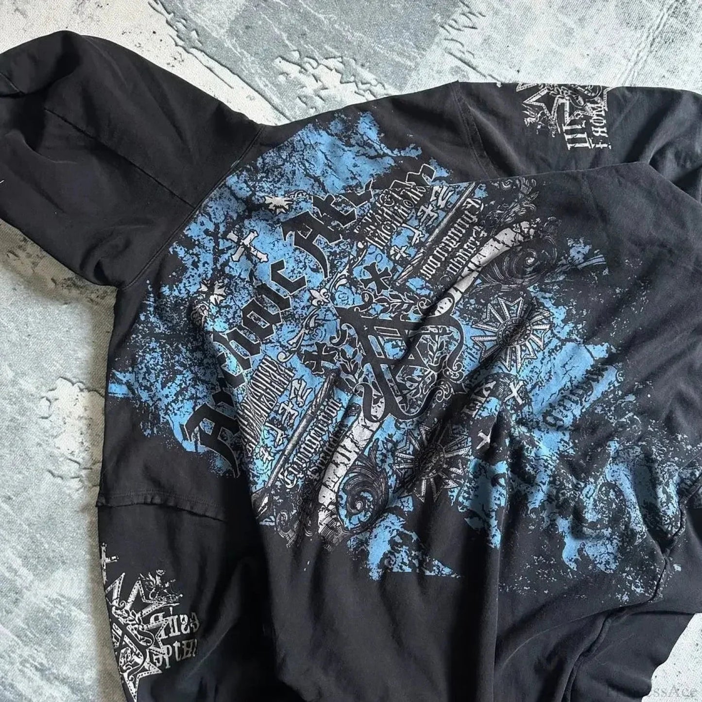 Distress Medieval Vintage Zip Hoodie