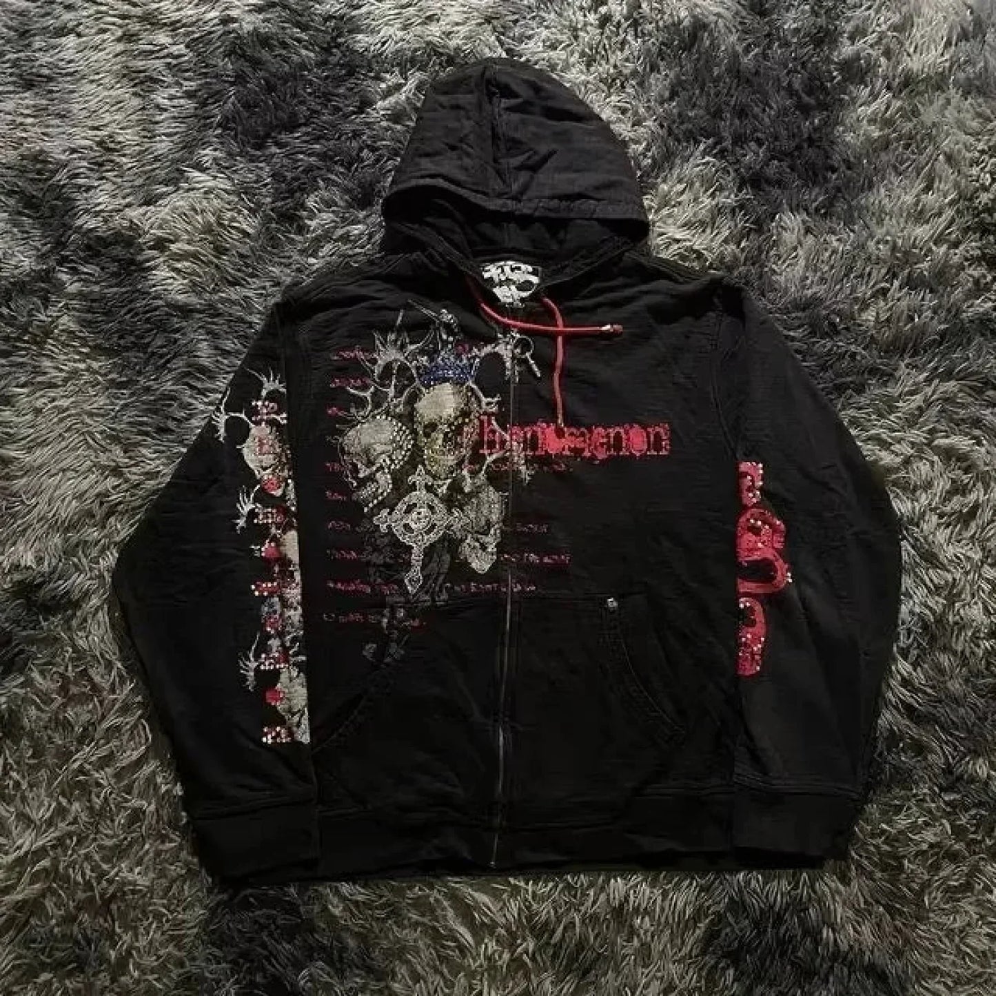 Distress Vintage Gothic Skull Hoodie